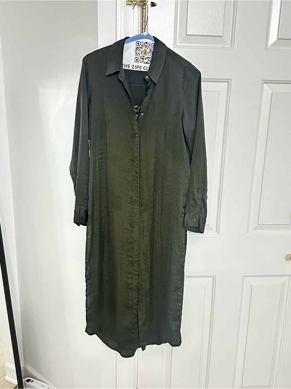 Zara Dark Olive Long Sleeve Shirt Dress